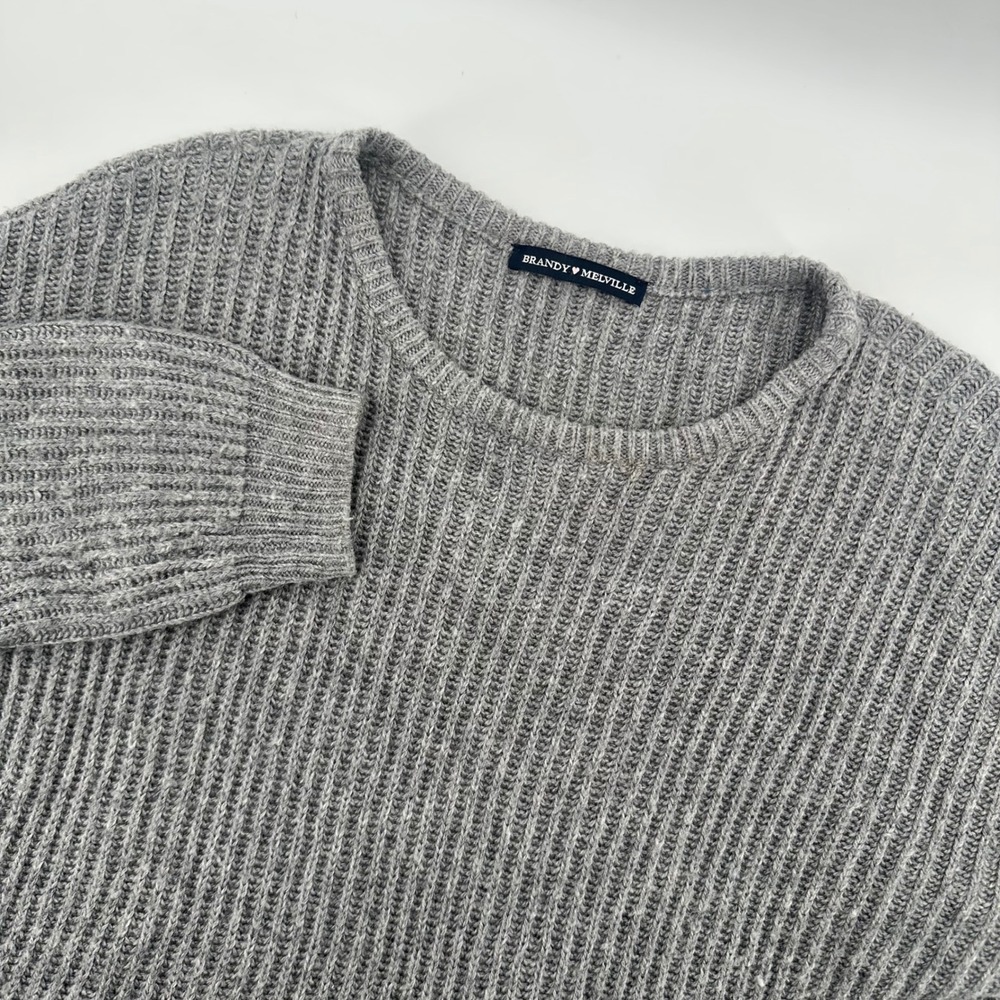 Brandy Melville Sweater Ribbed Knit‎ Long Sleeve Gray Wool Blend Cozy by Large